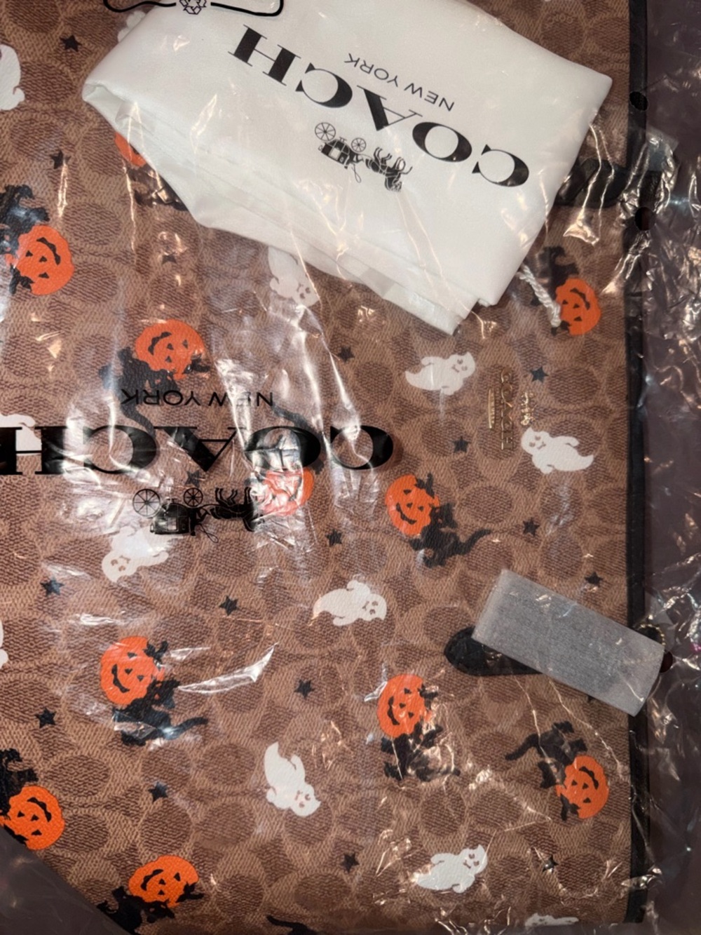 Coach Brown Halloween Pumpkin & Ghost Print Tote - Picture 8 of 8